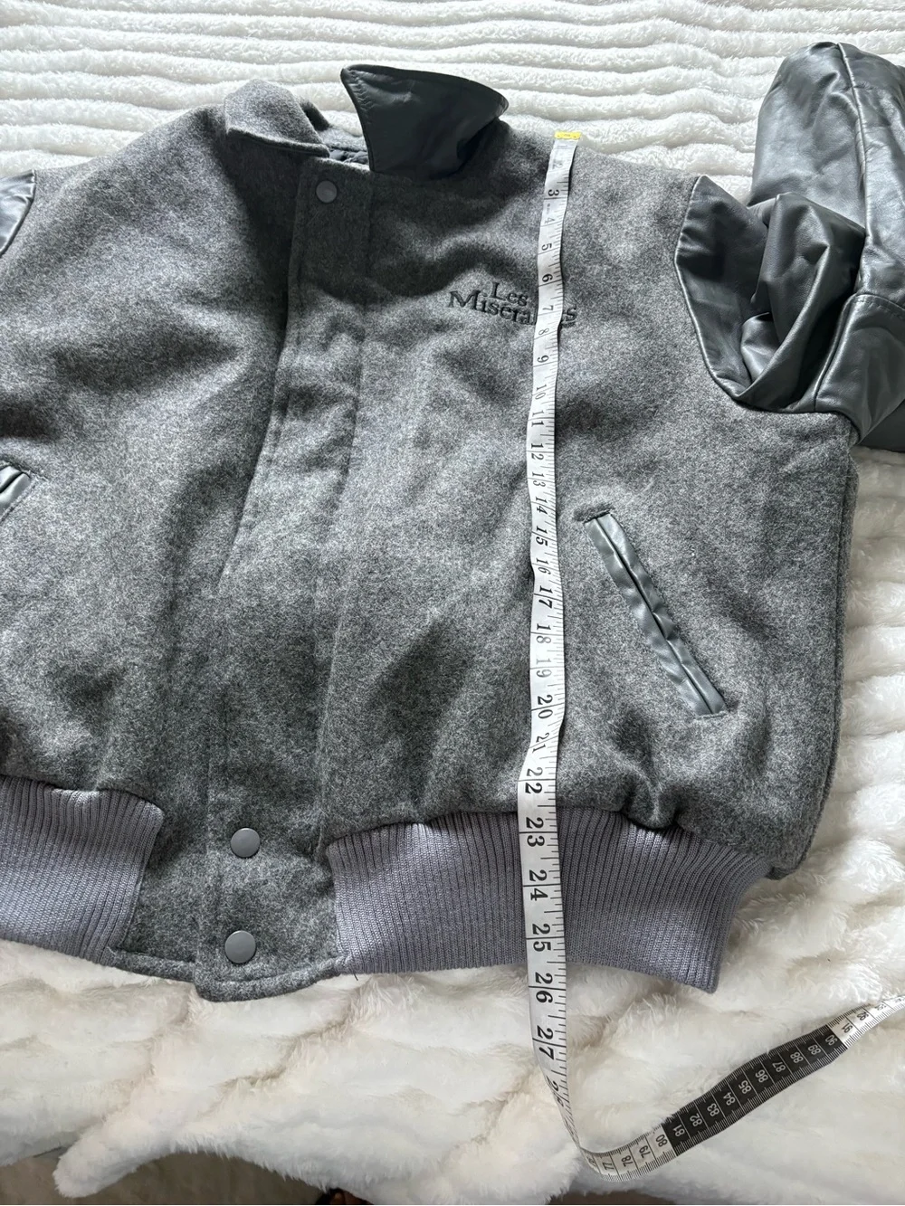 Vintage Les Miserables Varsity Jacket XL Gray Wool Leather